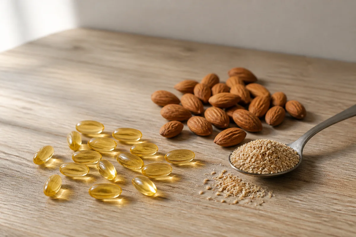 Vitamin E softgels with almonds and wheat germ