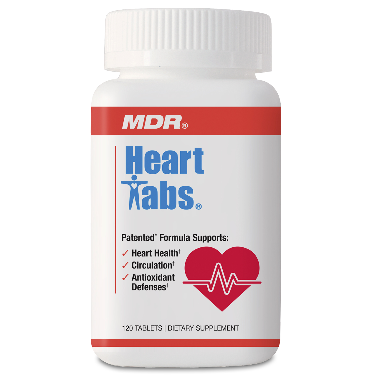 MDR Heart Tabs bottle — 120 tablets, patented cardiovascular formula