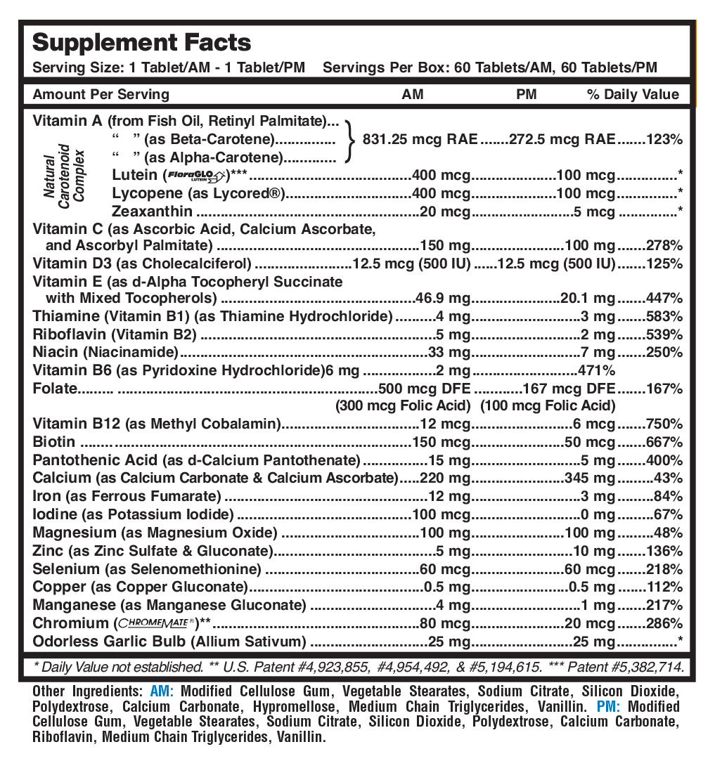 Women's AM/PM Fitness Tabs Supplement Facts